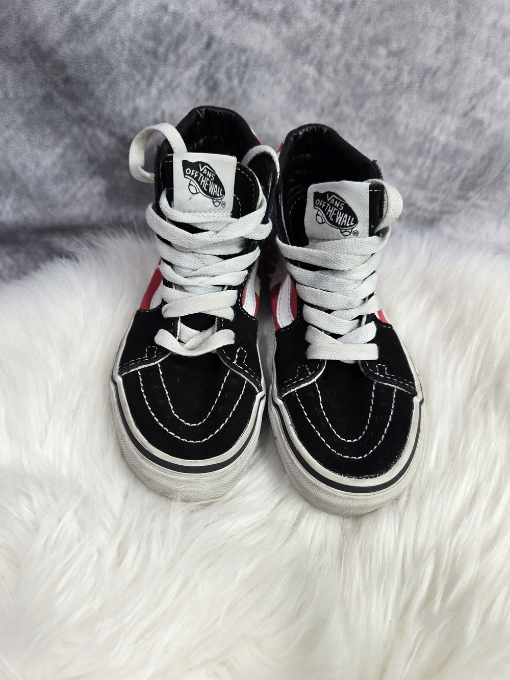 Vans Kids High-Top Sneakers in Black, Red & White
